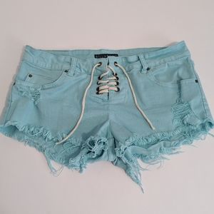 Billabong Lite Hearted Frayed Hem Lt Blue Denim Shorts Women's Junior's Size 7